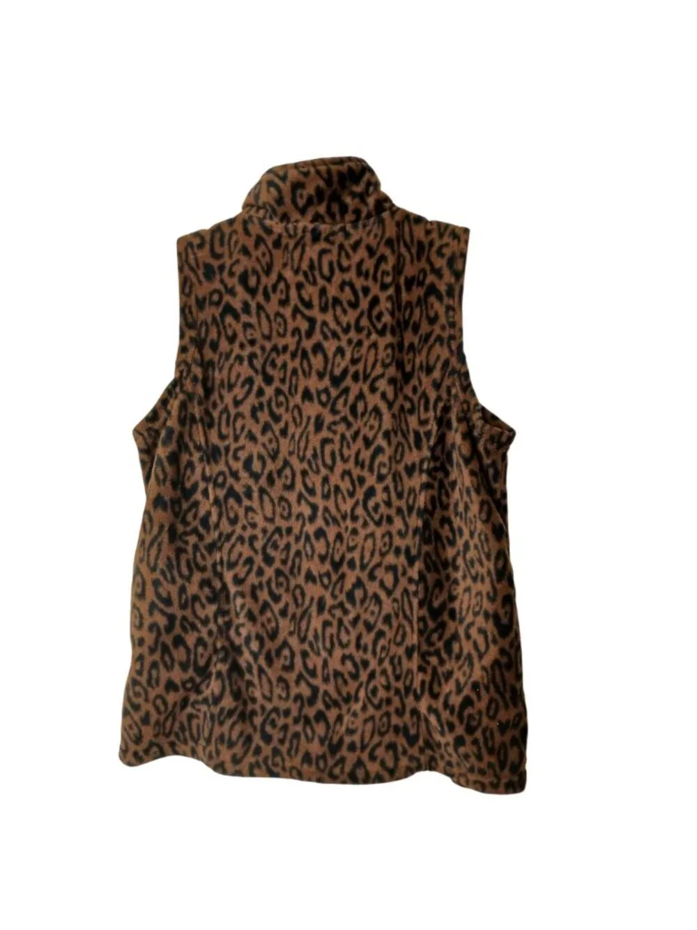Lena Petite S Womens Leopard Print Sleeveless Fleece Vest Zip Brown Black #I-8 - Picture 3 of 8